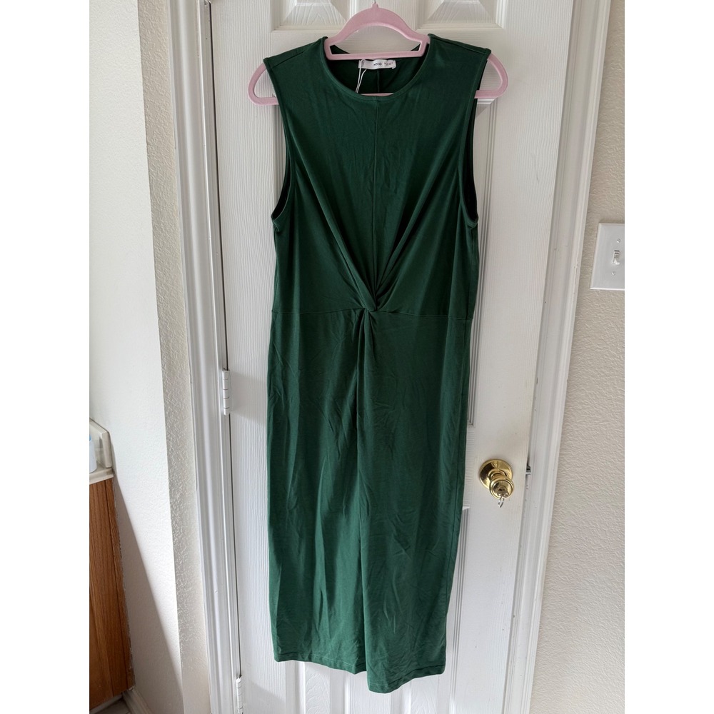 Mango Green Twist Front Midi Dress‎ Sleeveless Minimalist Bodycon Size M NWT
